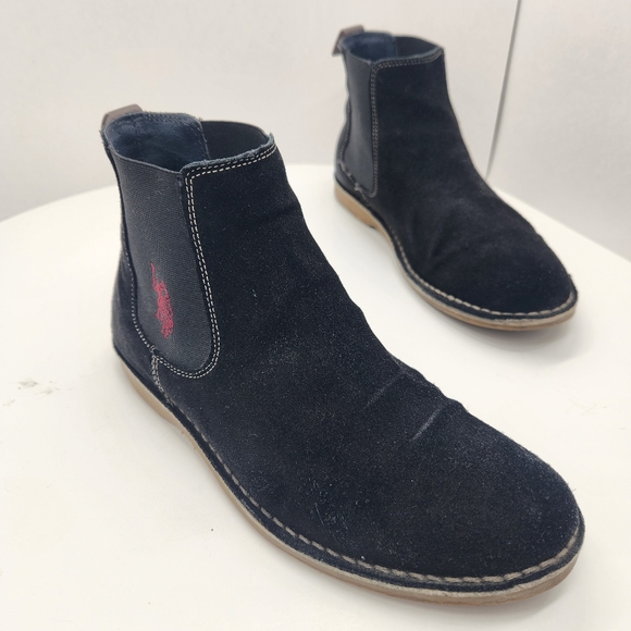 U.S. Polo Assn. Shoes - Suede Ankle Boots Women's 8 Black Chelsea Flats Logo Preppy Comfort Minimalist